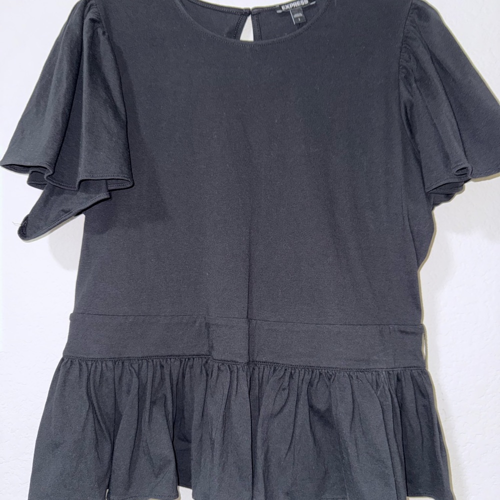Express Black Ruffle Hem Blouse - Picture 2 of 3
